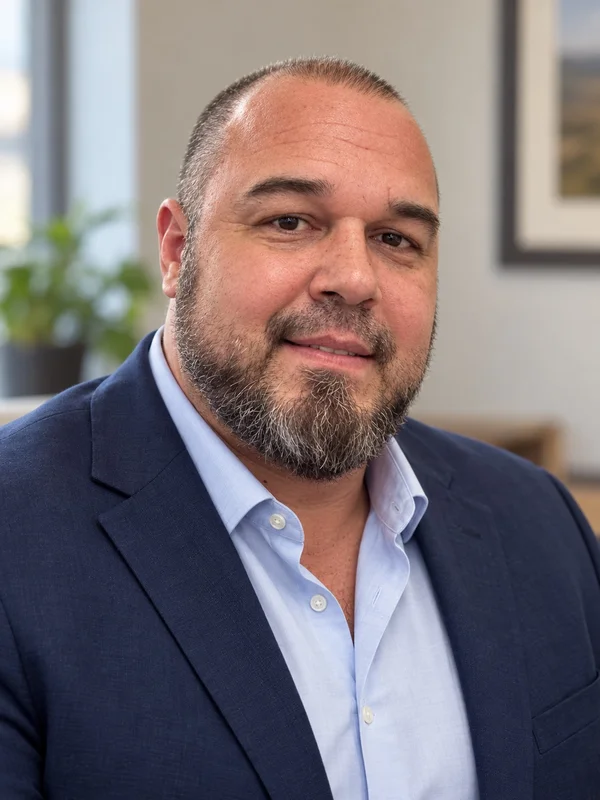 Andrew Youngker, registered nurse and legal nurse consultant, wearing a navy blazer